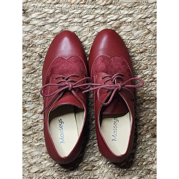 Masseys Red Synthetic Heeled Ankle Booties Boot Size 8.5 M Lace Up Wingtip - Picture 10 of 11